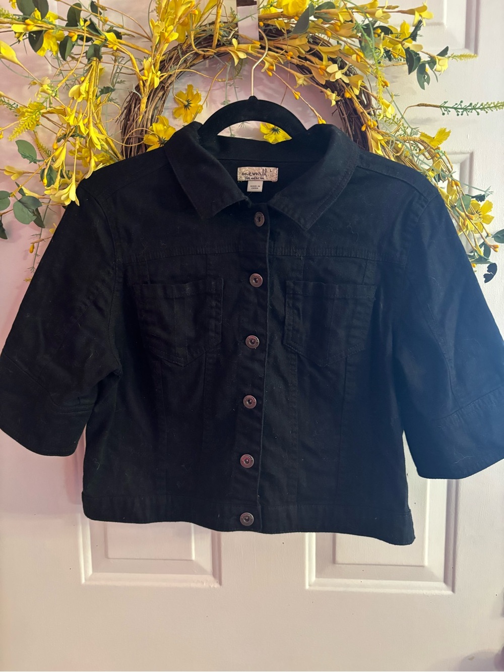 ONE WORLD Black Jean Jacket with Short Sleeves